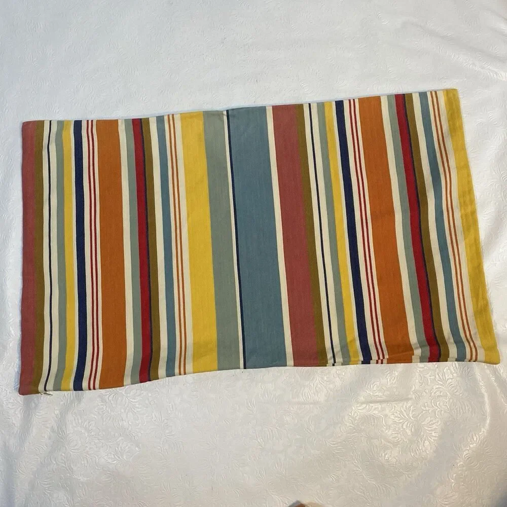 2 Pottery Barn Lumbar Pillow Covers Cotton Striped